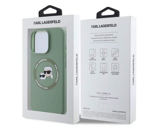 Karl Lagerfeld Liquid Silicone K&CH Heads MagSafe Case for iPhone 16 Pro Kaki