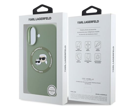 Karl Lagerfeld Liquid Silicone K&CH Heads MagSafe Case for iPhone 16 Kaki