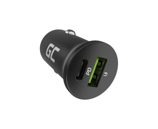 Green Cell GC CADM-GC-38AC - USB-Ladegeraet 38 W 1x USB-C USB-A schwarz Flashlight, GPS, Headphones, Mobile phone, Navigator, Other, Portable speaker, Power bank, Smartphone, Smartwatch, Tablet, Universal Black Cigar lighter Fast charging Auto, Indoor