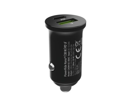 Green Cell GC CADM-GC-38AC - USB-Ladegeraet 38 W 1x USB-C USB-A schwarz Flashlight, GPS, Headphones, Mobile phone, Navigator, Other, Portable speaker, Power bank, Smartphone, Smartwatch, Tablet, Universal Black Cigar lighter Fast charging Auto, Indoor