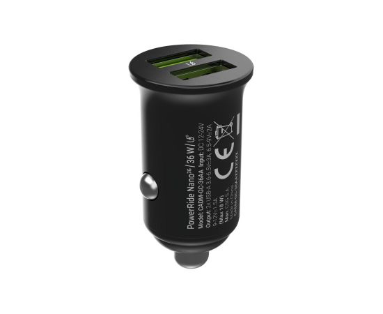 Green Cell GC CADM-GC-36AA - USB-Ladegeraet 36 W 2x USB-A schwarz Flashlight, GPS, Headphones, Mobile phone, Navigator, Other, Portable speaker, Power bank, Smartphone, Smartwatch, Tablet, Telephone, Universal Black Cigar lighter Fast charging Auto, Indoo