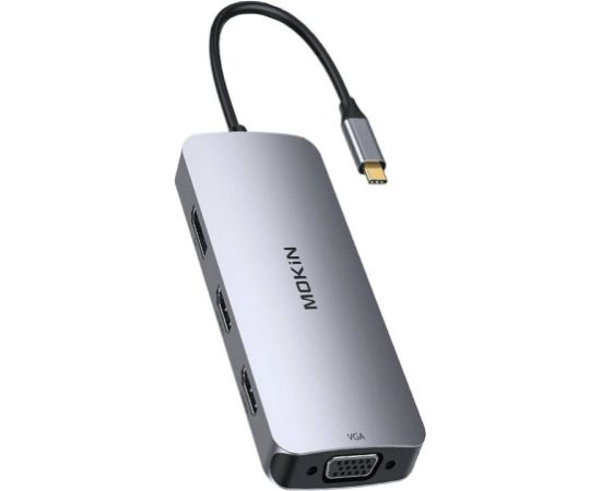 HUB 8in1 MOKiN USB-C VGA+2xHDMI (silver)