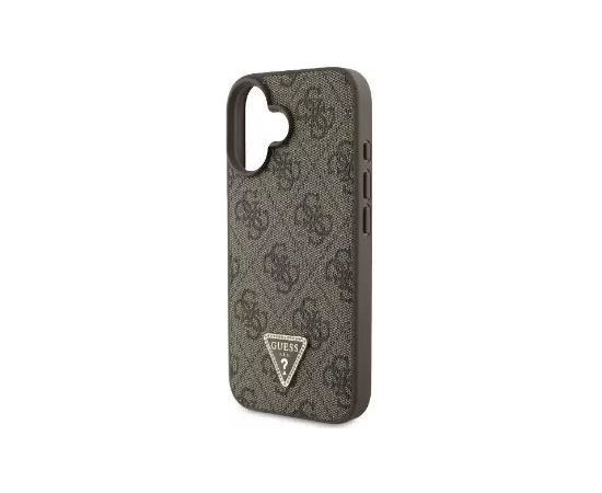 Guess Apple  iPhone 16 PU 4G Strass Triangle Metal Logo Case Brown