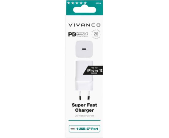 Vivanco USB зарядное устройство USB-C PD3 20W, белый (62514)