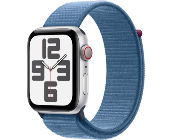 Apple Watch SE (2023), Smartwatch (silver/blue, 44 mm, Sport Loop, Aluminum, Cellular)