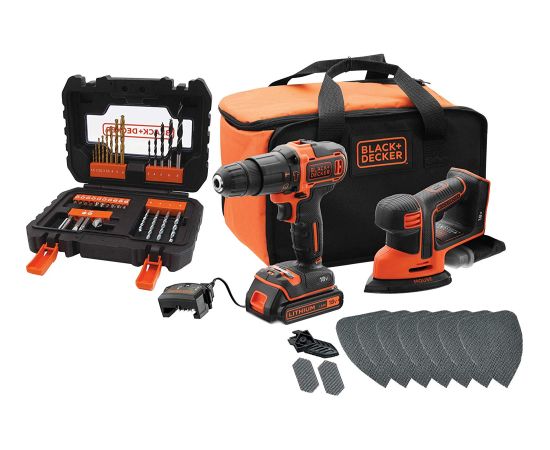 Black&decker BLACK DECKER + 18V Combo Kit BCK23S1SA41: Cordless Hammer + Cordless Mouse (black / orange, Li-ion battery 1.5 Ah, 41-piece accessory set.)