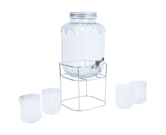 Glass jar +4glasses PARTY SET 4L, with a stand