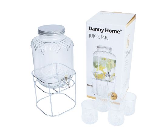 Glass jar +4glasses PARTY SET 4L, with a stand