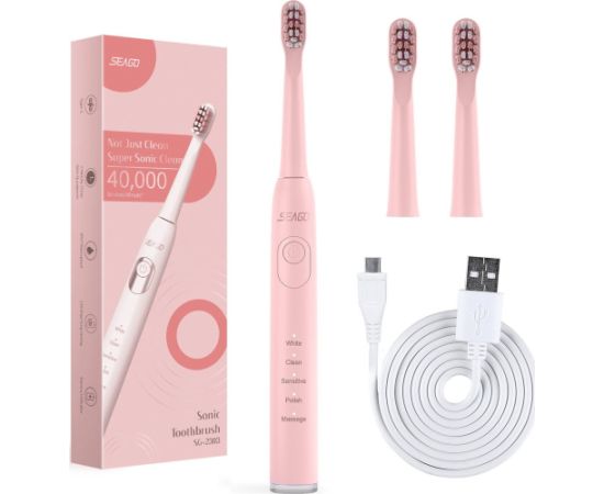 Szczoteczka Seago Szczoteczka soniczna do zębów SEAGO, różowy, bateria 700 mAh, 5 trybów pracy, 3 końcówki, SG-2303 Pink