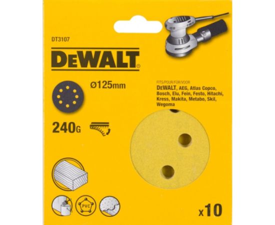 Smilšpapīrs DeWalt DT3107-QZ; K240; 125 mm; 10 gab.