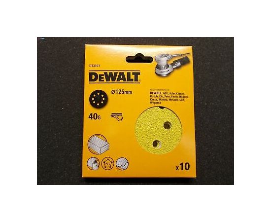 Koka slīpēšanas loksne DeWalt DT3101-QZ; K40; 125 mm; 10 gab.