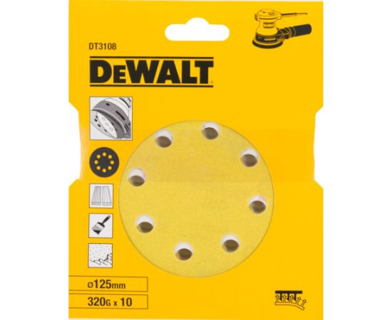 Koka slīpēšanas loksne DeWalt DT3108-QZ; K320; 125 mm; P320; 10 gab.