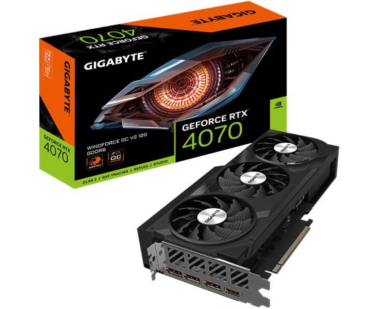 Graphics Card GIGABYTE NVIDIA GeForce RTX 4070 20 GB GDDR6 192 bit PCIE 4.0 16x Triple slot Fansink 1xHDMI 3xDisplayPort GV-N4070WF3OCV2-12GD