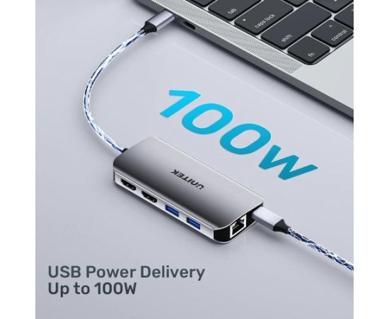 UNITEK ACTIVE HUB USB-C 2X HDMI,SD,4K,RJ45,PD 100W