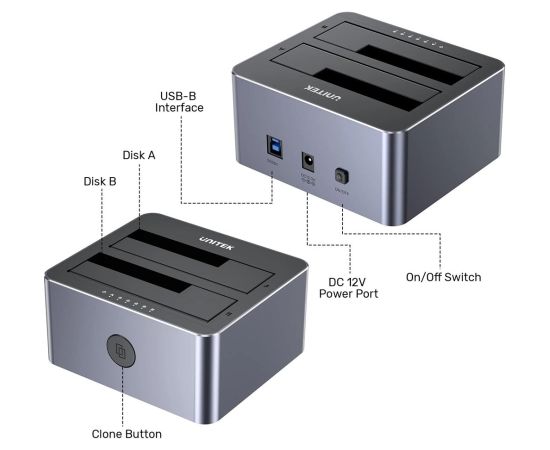 UNITEK CLONE STATION DISC 2X SATA 2,5/3,5" USB 5GB