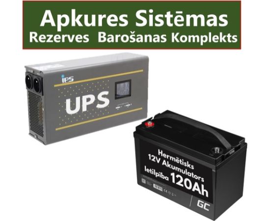 Komplekts Nepārtrauktās barošanas  bloks ( Invertors ) apkures sistēmai 600W + 12V 120Ah akumulators