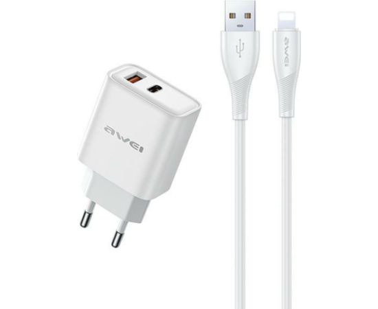 AWEI ład. siec. PD81L-EU 22.5W + kabel USB + Lightning biała|white GaN