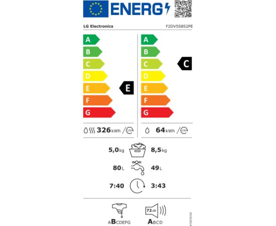 LG F2DV5S8S2PE 500.sērijas 8.5/5kg veļas mašīna ar žāvētāju Turbowash Steam WiFi 1200rpm