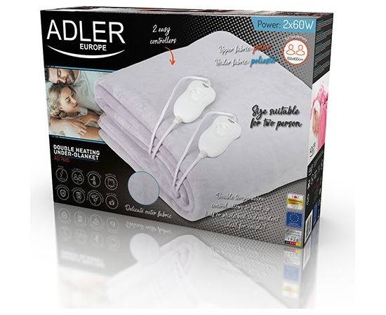 Adler AD 7426 electric blanket Electric bed warmer 60 W Grey Fleece,Polyester