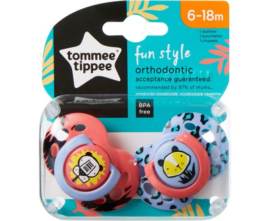 TOMMEE TIPPEE māneklītis silikona Fun Style 6-18m 2vnt, 43335899