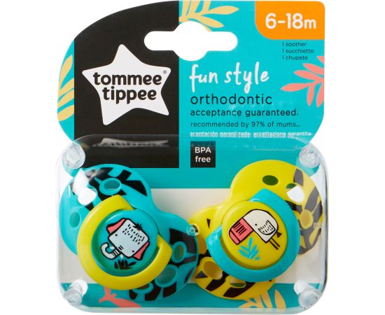 TOMMEE TIPPEE māneklītis silikona Fun Style 6-18m 2vnt, 43335899