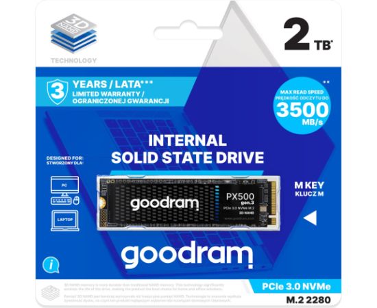 Goodram PX500 GEN.3 SSDPR-PX500-02T-80-G3 internal solid state drive 2.05 TB M.2 PCI Express 3.0 NVMe 3D NAND