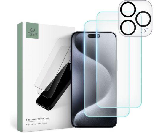 Tech-Protect   Tech-Protect Supreme Set for iPhone 15 Pro Max 2x Tempered Glass for Display / Tempered Glass for Camera