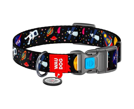 Nylon dog collar with QR code Waudog "NASA" size XL