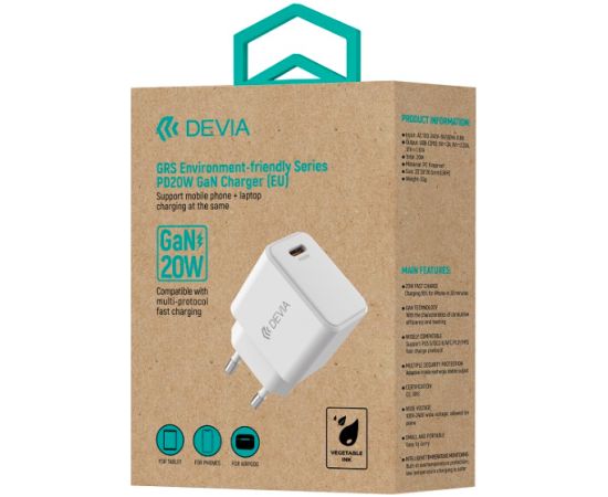 Devia GRS EA457 GaN PD 20W Tīkla Lādētājs USB-C