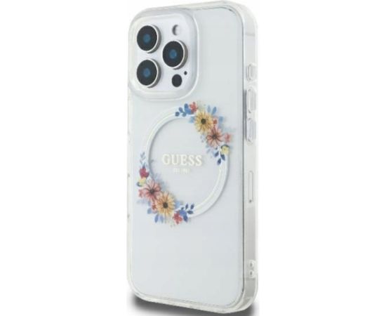 Guess IML Flowers Wreath MagSafe Case Aizsargapvalks Priekš Apple iPhone 16 Pro Max