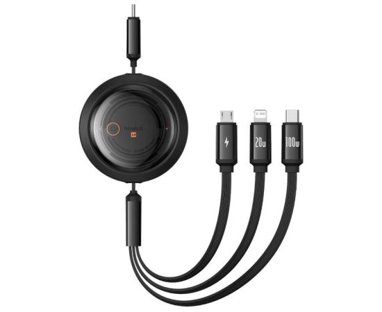 Fast Charging Cable 3in1 Baseus Free2Draw USB-C to USB-C/Lightning/Micro 100W, 1,1m (black)