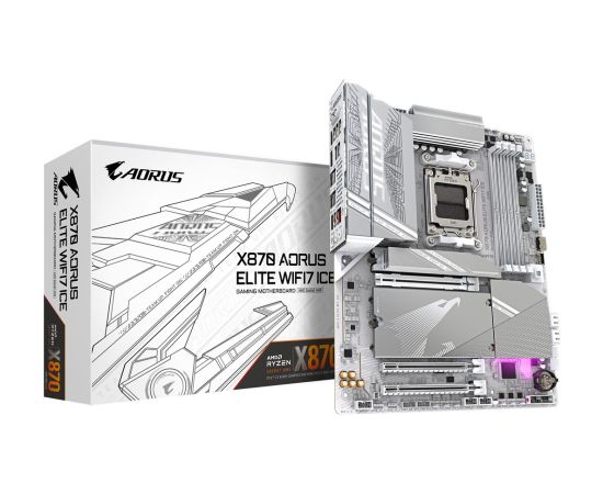 GIGABYTE X870 A ELITE WF7 ICE Motherboard - Supports AMD Ryzen 9000 CPUs, 16+2+2 Phases Digital VRM, up to 8000MHz DDR5 (OC), 4xPCIe 5.0 + 4xM.2,Wi-Fi 7, 2.5GbE LAN, USB 3.2 Gen 2x2