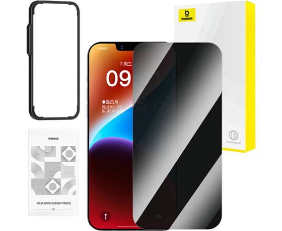 Baseus privacy tempered glass Superior for iP 14 Plus/13 Pro Max + cleaning kit i EasyStick