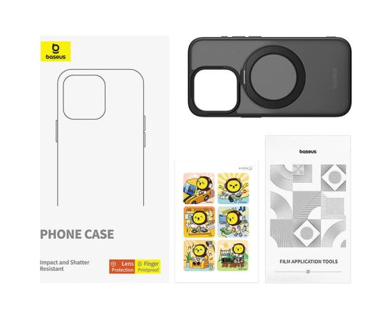 Phone Case Baseus SkyRing Magnetic with Stand for iP 13 Pro + tempered-glass and cleaning kit (black)