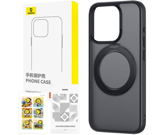 Phone Case with Stand Baseus SkyRing 360° for iP 15 +tempered-glass and cleaning kit (black)