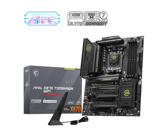 Mainboard MSI AMD X870 SAM5 ATX Memory DDR5 Memory slots 4 1xPCI-Express 1x 3xPCI-Express 16x 4xM.2 1xHDMI 1xAudio-In 1xAudio-Out 4xUSB 2.0 4xUSB 3.2 3xUSB-C 1xRJ45 MAGX870TOMAHAWKWIFI