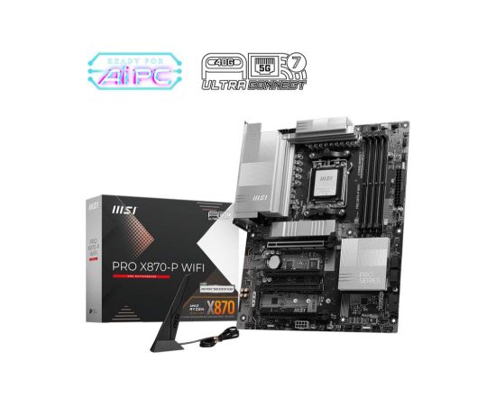 Mainboard MSI AMD X870 SAM5 ATX Memory DDR5 Memory slots 4 2xPCI-Express 3.0 1x 1xPCI-Express 4.0 4x	 1xPCI-Express 5.0 16x 3xM.2 1xHDMI 4xUSB 2.0 3xUSB 3.2 2xUSB-C 1xRJ45 3xAudio port PROX870-PWIFI