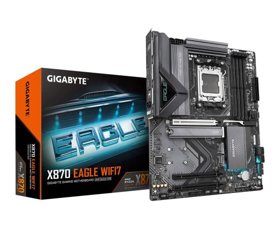 GIGABYTE X870 EAGLE WIFI7 Motherboard - Supports AMD Ryzen 9000 CPUs, 14+2+2 phases VRM, up to 8000MHz DDR5 (OC), 4xPCIe 5.0 + 3xM.2, Wi-Fi 7, 2.5GbE LAN, USB 3.2 Gen 2x2