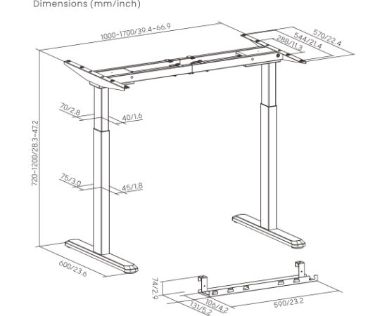 Adjustable Height Table Frame Up Up Bjorn, White