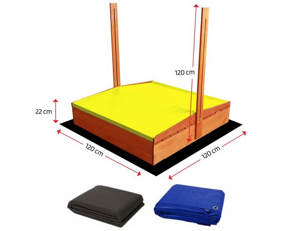 4IQ Impregnēta koka smilšu kaste ar dzelteno jumtiņu, 140x140 cm