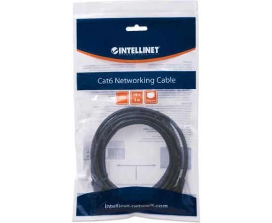 Intellinet Network Patch Cable, Cat6, 3m, Black, CCA, U/UTP, PVC, RJ45, Gold Plated Contacts, Snagless, Booted, Lifetime Warranty, Polybag