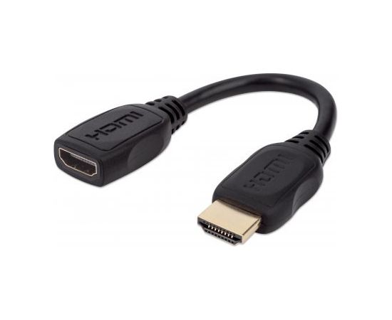 Manhattan HDMI with Ethernet Extension Cable, 4K@60Hz (Premium High Speed), Male to Female, Cable 20cm, Black, Ultra HD 4k x 2k, Fully Shielded, Gold Plated Contacts, Lifetime Warranty, Polybag