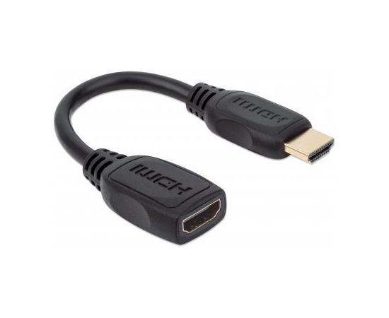 Manhattan HDMI with Ethernet Extension Cable, 4K@60Hz (Premium High Speed), Male to Female, Cable 20cm, Black, Ultra HD 4k x 2k, Fully Shielded, Gold Plated Contacts, Lifetime Warranty, Polybag