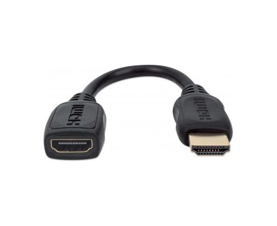 Manhattan HDMI with Ethernet Extension Cable, 4K@60Hz (Premium High Speed), Male to Female, Cable 20cm, Black, Ultra HD 4k x 2k, Fully Shielded, Gold Plated Contacts, Lifetime Warranty, Polybag