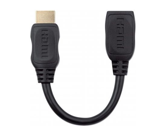 Manhattan HDMI with Ethernet Extension Cable, 4K@60Hz (Premium High Speed), Male to Female, Cable 20cm, Black, Ultra HD 4k x 2k, Fully Shielded, Gold Plated Contacts, Lifetime Warranty, Polybag