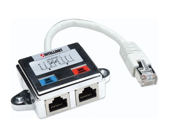 Intellinet 2-Port Modular Distributor, Cat5e, FTP, allows two RJ45 ports to share one Cat5e network cable