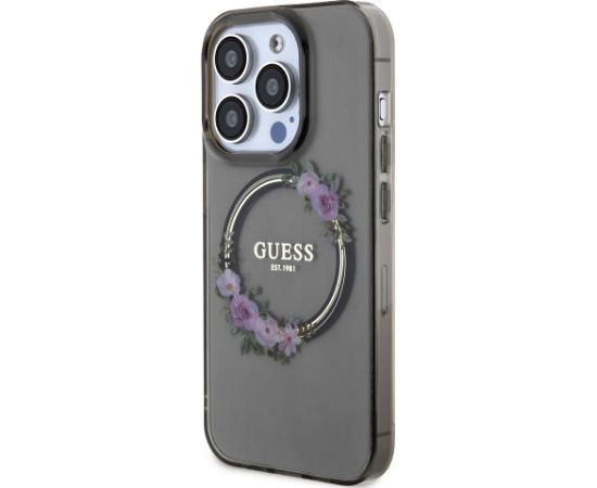 Guess PC|TPU Flowers Ring Glossy Logo MagSafe Case for iPhone 15 Pro Black