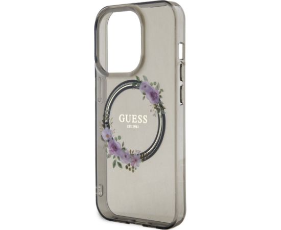 Guess PC|TPU Flowers Ring Glossy Logo MagSafe Case for iPhone 15 Pro Black