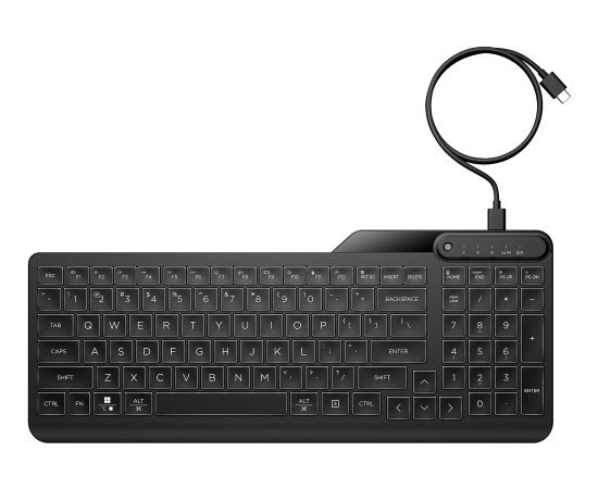 HP 405 Backlit USB-C Wired 24/7 Keyboard, Spill Resistant, Sanitizable, Programmable, Adjustable Tilt and LED brightness - Black - US ENG / 7N7C1AA#ABB