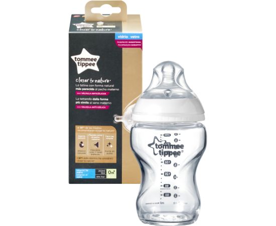 TOMMEE TIPPEE barošanas pudelīte stikla CTN 250ml 0m+ 42243891